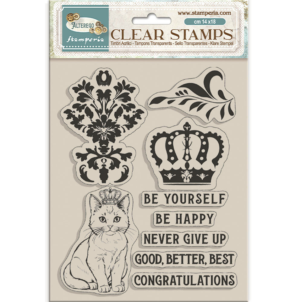 Stamperia Alterego CROWN AND CAT Clear Stamps 9pc