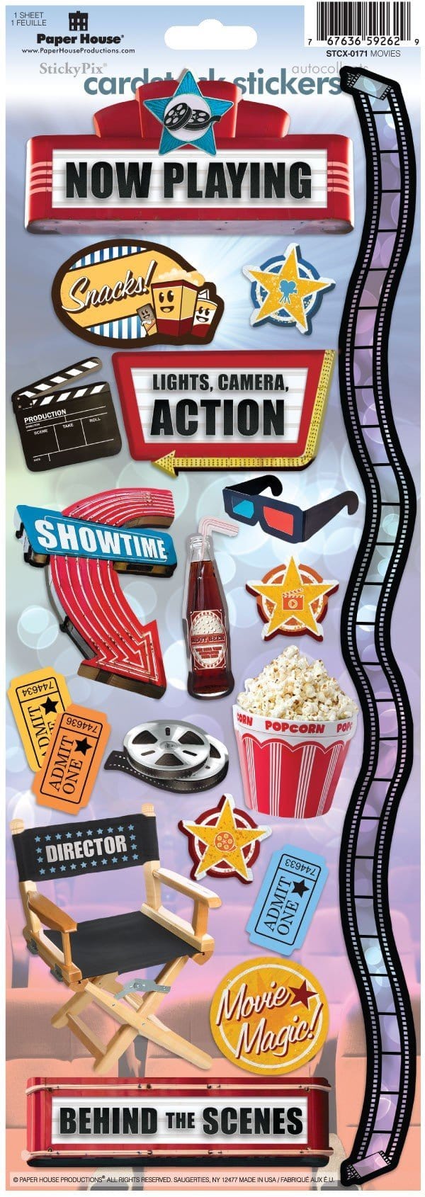 Paper House MOVIES Cardstock Sticker Sheet 18pc