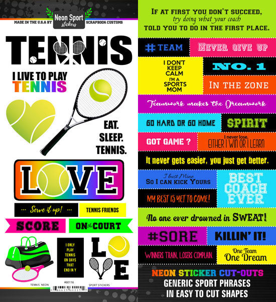 Neon Sport Stickers TENNIS Scrapbook Customs