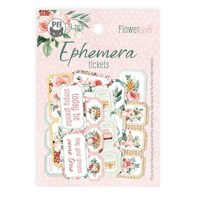 P13 FLOWERISH Ephemera Tickets Paper diecuts 9pc