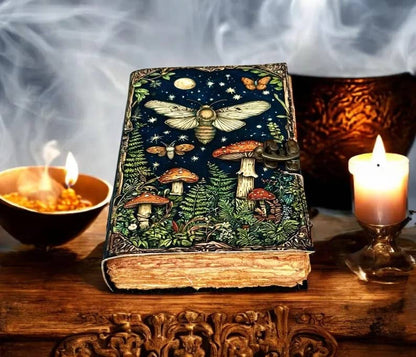 Soft Leather LUNA MOTH MUSHROOMS Journal Blank A7