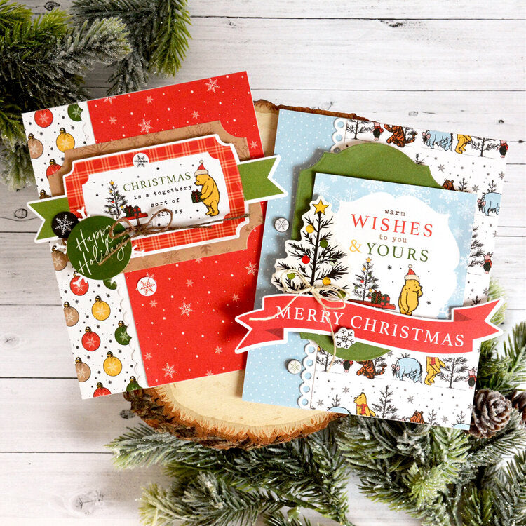 Echo Park Winnie the Pooh Christmas RED TAN Solids 12X12 Scrapbook Paper