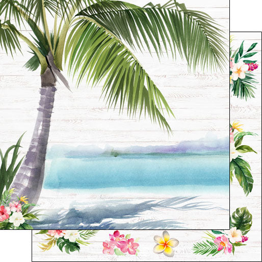 VACAY PALM TREE & FLOWERS 12"X12" Scrapbook Paper
