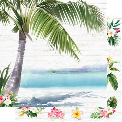 VACAY PALM TREE &amp; FLOWERS 12&quot;X12&quot; Scrapbook Paper
