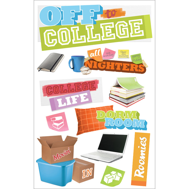 Paper House OFF TO COLLEGE 3D Stickers 12pc