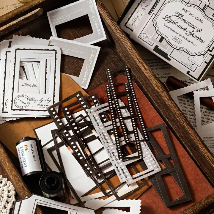 MEMORIES OF LIGHT AND SHADOW Boxed Sticky DieCut Ephemera Pack 50pc Scrapbooksrus