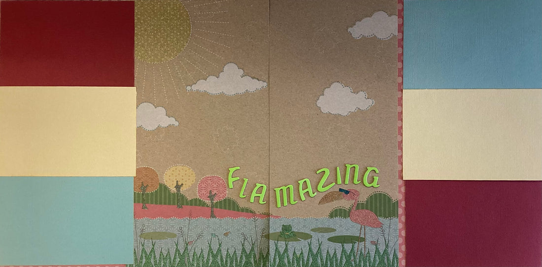 Premade FLAMAZING FLAMINGO (2) 12”X12” Scrapbook Pages