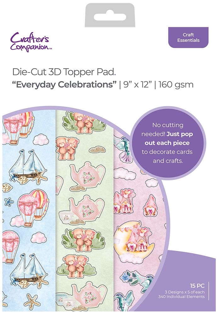 Crafters Companion EVERYDAY CELEBRATIONS 9”X12” Die-Cut 3D Topper Pad