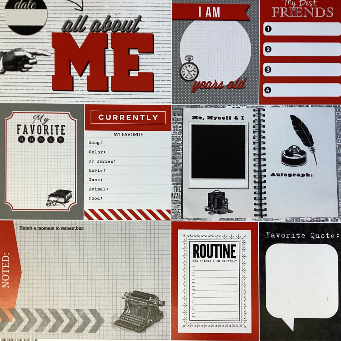 ALL ABOUT ME Newspaper Journal 12&quot;X12&quot; Scrapbook Paper