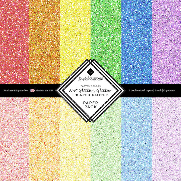 PASTEL COLORS Not Glitter, Glitter 6”x6” Paper Pack Scrapbook Customs