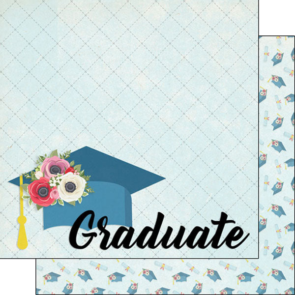GRAD CAP FLOWERS 12"X12" Scrapbook Customs Paper