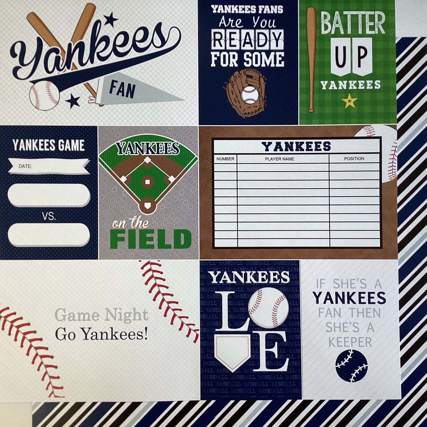 Scrapbooksrus YANKEES BASEBALL 12&quot;X12&quot; Scrapbook Paper Kit 12 Sheets