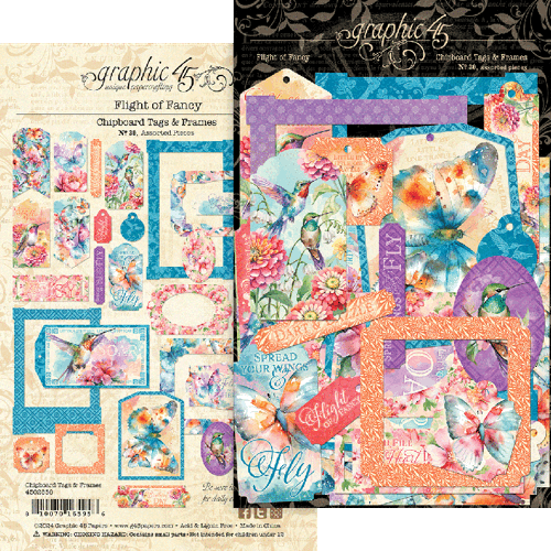Graphic 45 FLIGHT OF FANCY Chipboard Tags & Frames