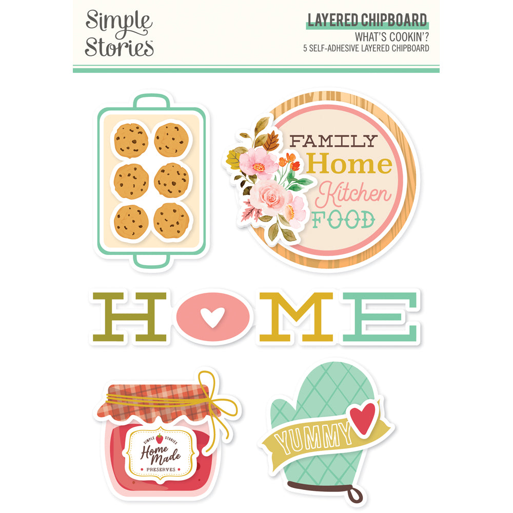 Simple Stories WHAT’S COOKIN’ Layered Chipboard Stickers 5pc