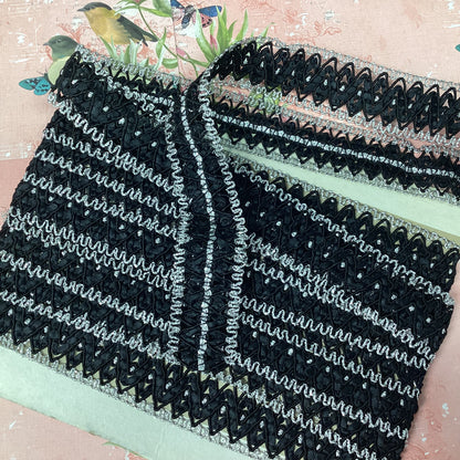 Scrapbooksrus Vintage Lace BLACK AND SILVER LUREX RYAN Ribbon Trim 1.5”X1yd
