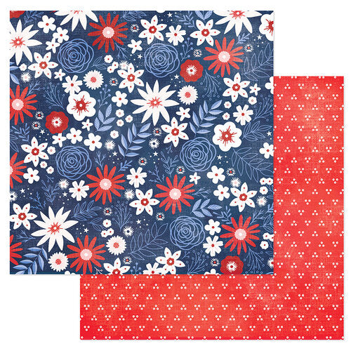 American Crafts Flags &amp; Frills FREEDOM FLORAL 12&quot;X12&quot; Scrapbook Paper