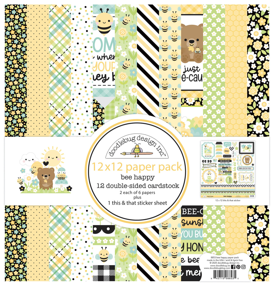Doodlebug BEE HAPPY 12X12 Paper Pack 13pc
