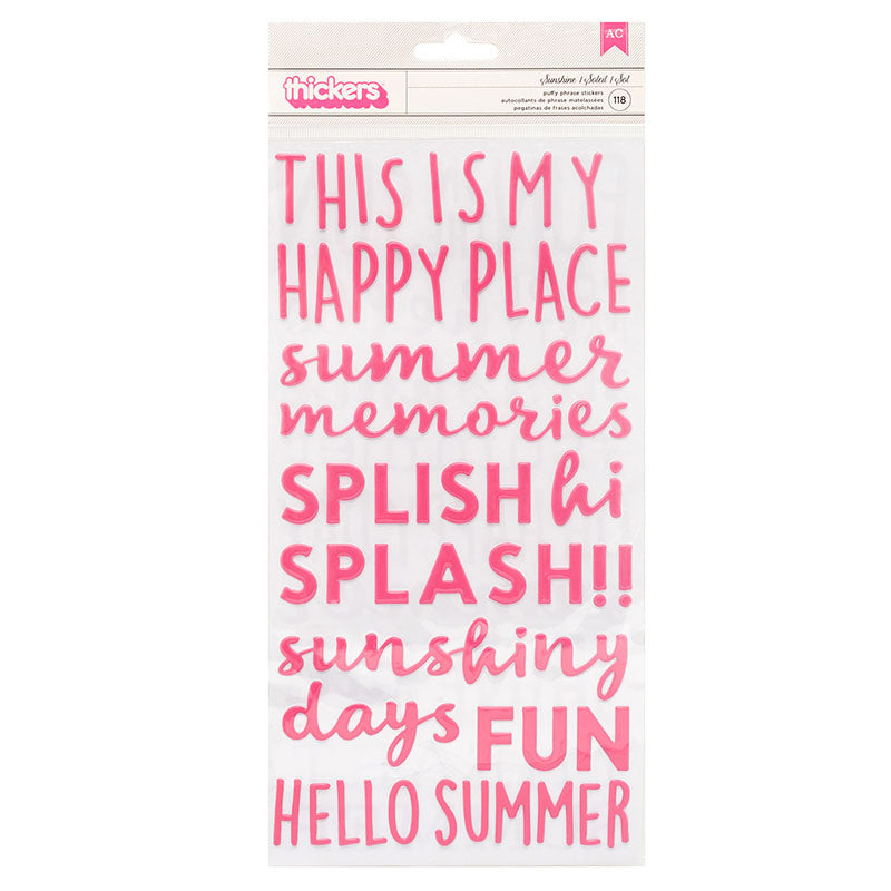 Thickers Pebbles Fun in the Sun SUNSHINE Puffy Phrase Stickers 118pc