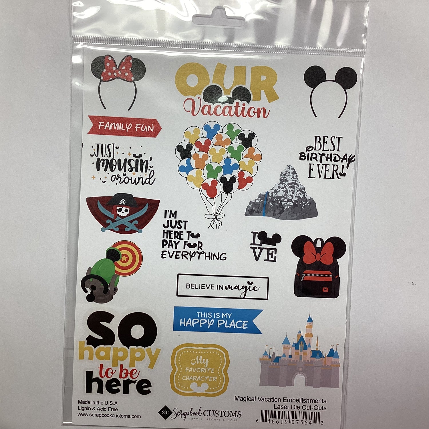 Scrapbook Customs MAGICAL VACATION Embellishments Disney Laser DieCuts