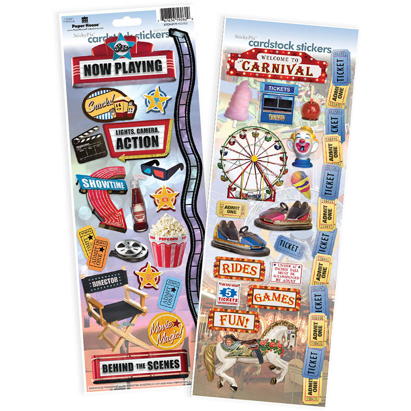 Paper House MOVIE &amp; CARNIVAL Cardstock Stickers Value Pack 36pc