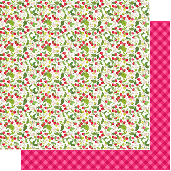 Scrapbook Customs RASPBERRIES GINGHAM 12"X12" Scrapbook Paper