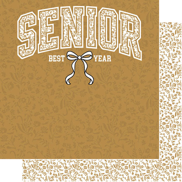 Scrapbook Customs Senior Bow GOLD WHITE 12”X12”Scrapbook Paper