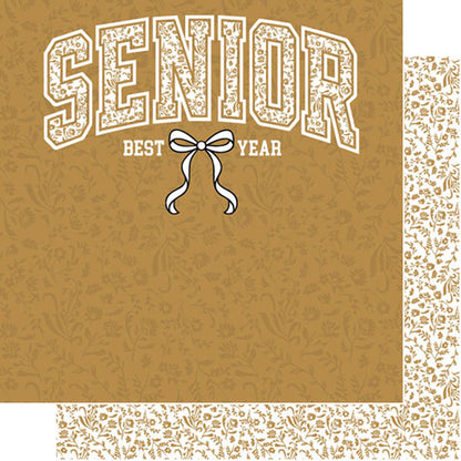 Scrapbook Customs Senior Bow GOLD WHITE 12”X12”Scrapbook Paper