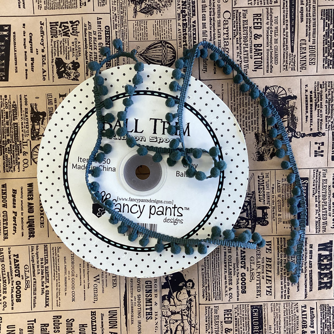 Fancy Pants Ribbon BALL TRIM GRAY Pom Pom