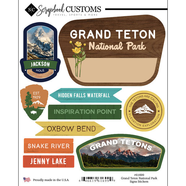 Scrapbook Customs GRAND TETON NATIONAL PARK SIGNS Sticker 10pc