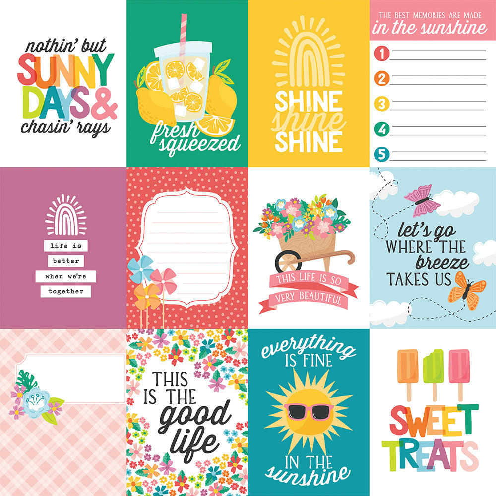 Echo Park Sunny Days Ahead 3X4 JOURNALING CARDS 12&quot;X12&quot; Scrapbook Paper