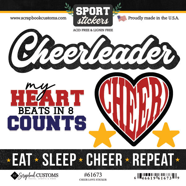 Scrapbook Customs CHEER LOVE Sport Stickers 6pc