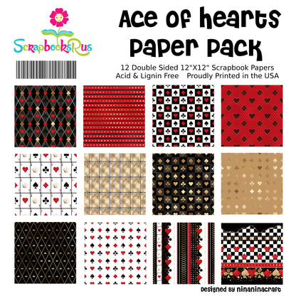 Scrapbooksrus ACE OF HEARTS PACK 12pc 12&quot;X12&quot; Scrapbook Paper