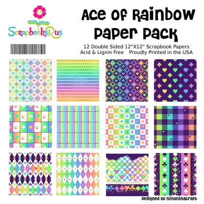 Scrapbooksrus ACE OF RAINBOW PACK 12pc 12&quot;X12&quot; Scrapbook Paper