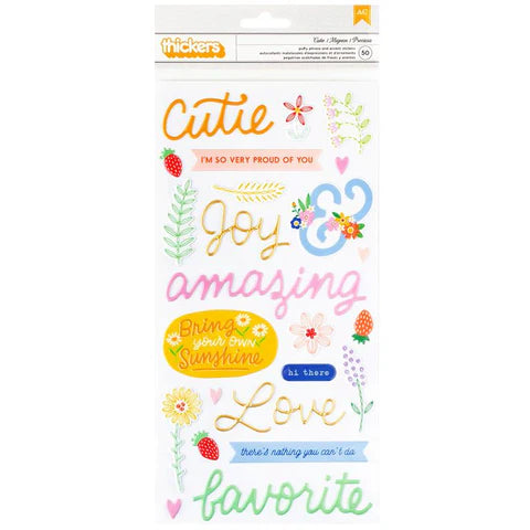 American Crafts Thickers CUTIE Puffy Phrase And Accent Stickers 50pc