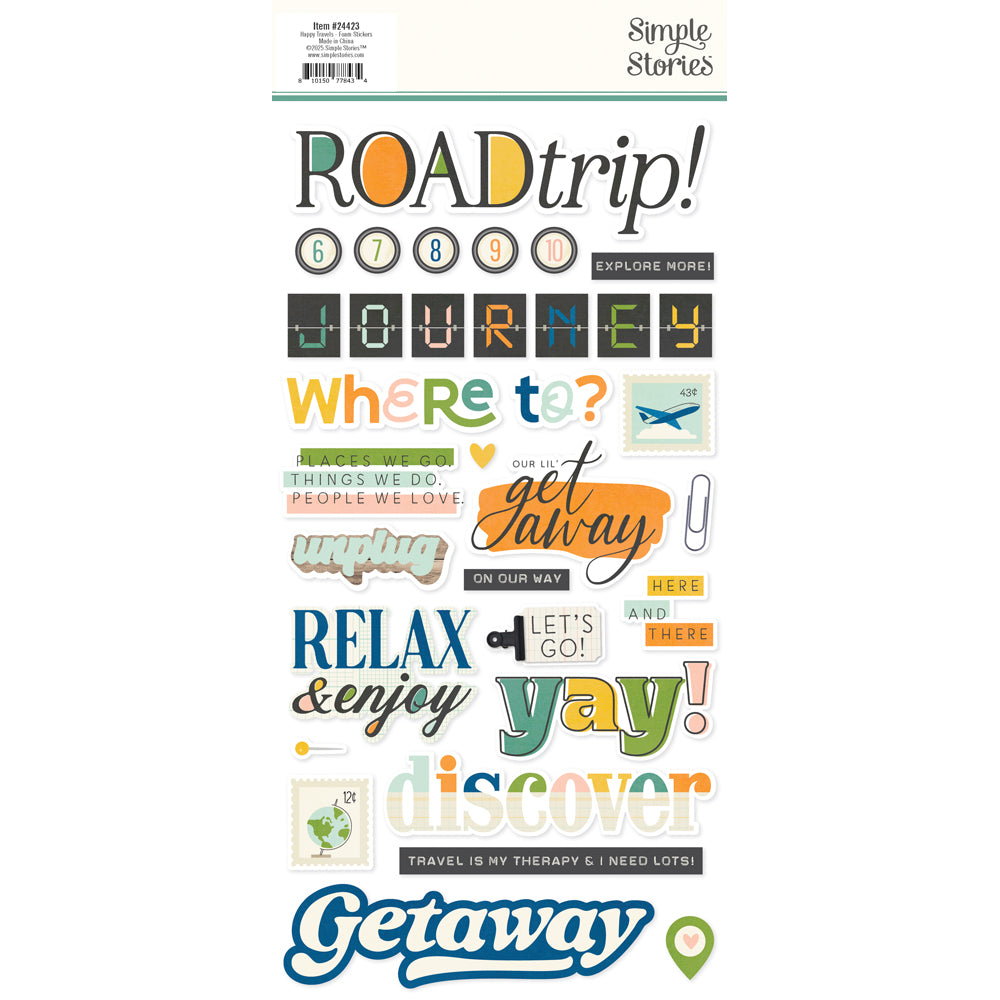 Simple Stories HAPPY TRAVELS FOAM STICKERS 28pc