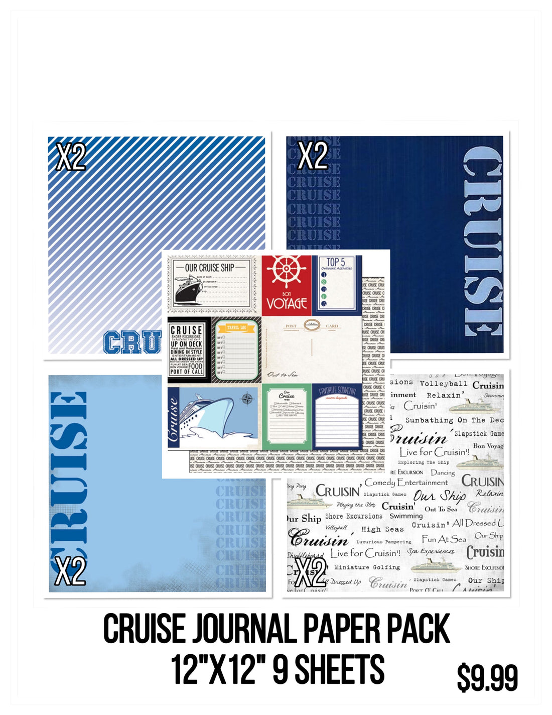 CRUISE PAPER PACK 12"X12" Travel Scrapbook Papers 9 Sheets