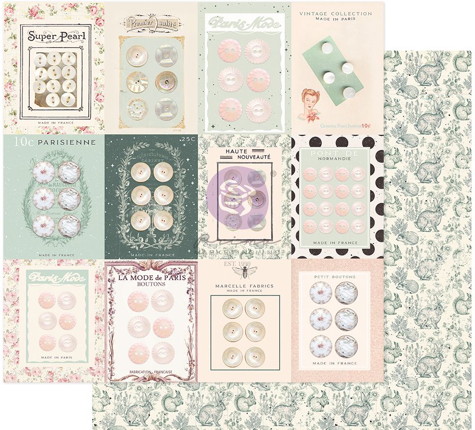 Prima My Sweet Collection PARISIAN BUTTONS 12&quot;X12&quot; Scrapbook Paper