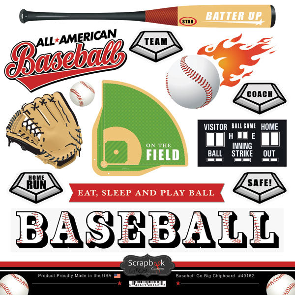 Scrapbook Customs BASEBALL GO BIG STICKER 13pc