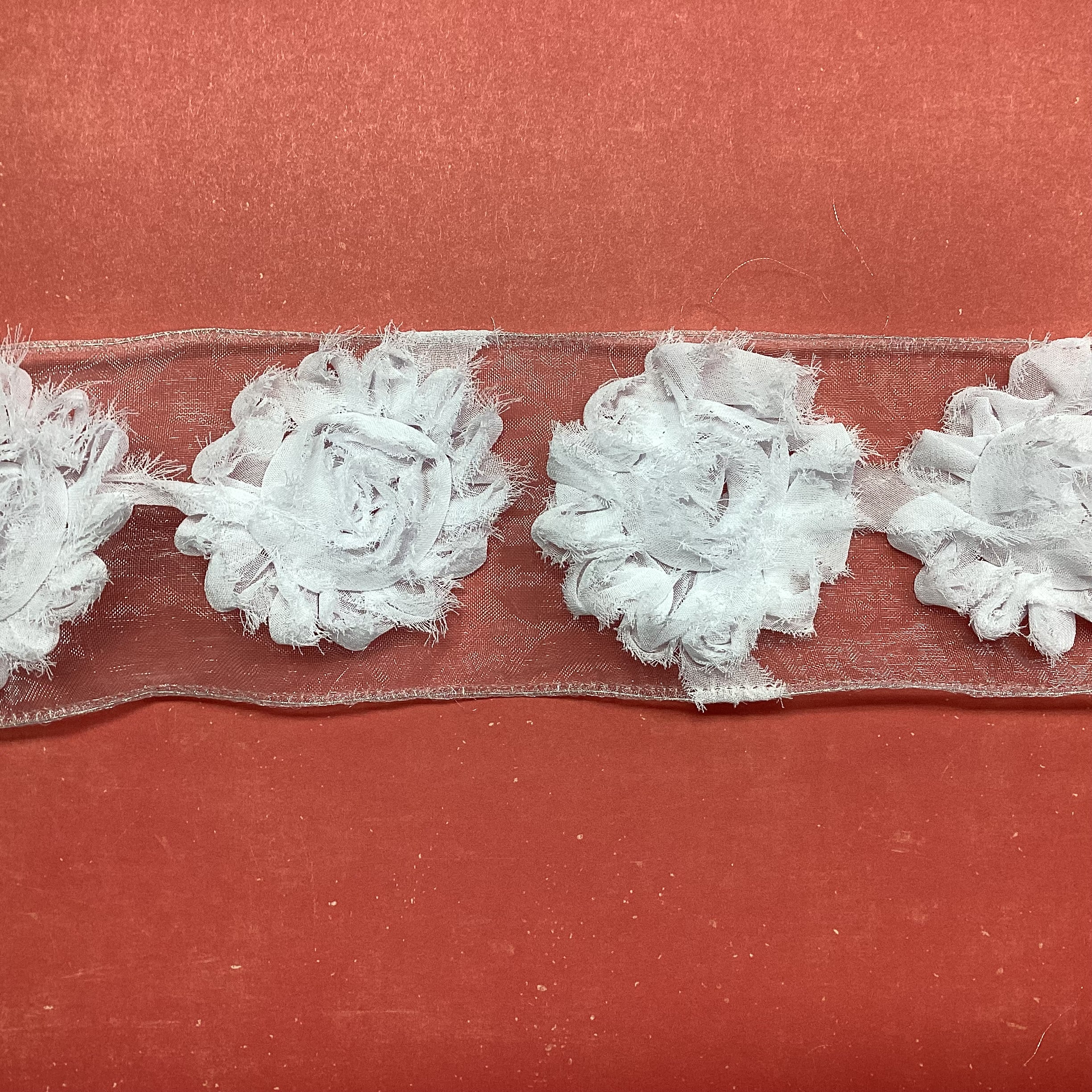 May Arts 2&quot; LARGE WHITE RIBBON ROSES Flower Trim 1 yard yd