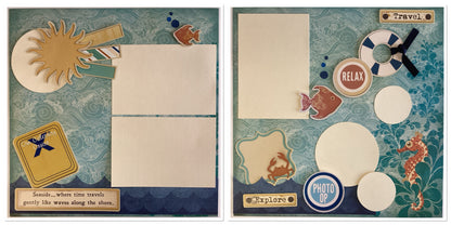 Premade SEASIDE EXPLORE (2) 12”X12” Scrapbook Pages