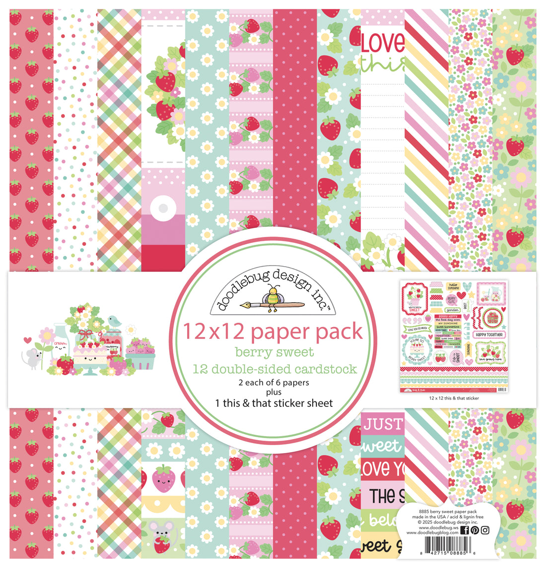 Doodlebug BERRY SWEET 12X12 Paper Pack 13pc