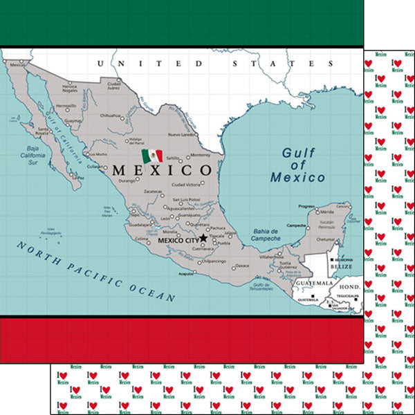 Mexico 12&quot;X12&quot; MEXICO ADVENTURE MAP Travel Scrapbook Papers
