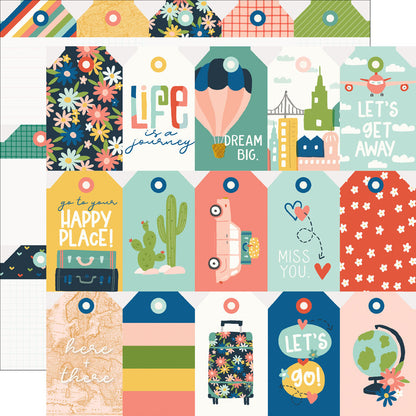 Simple Stories PACK YOUR BAGS Tag Elements 12”X12” Scrapbook Paper
