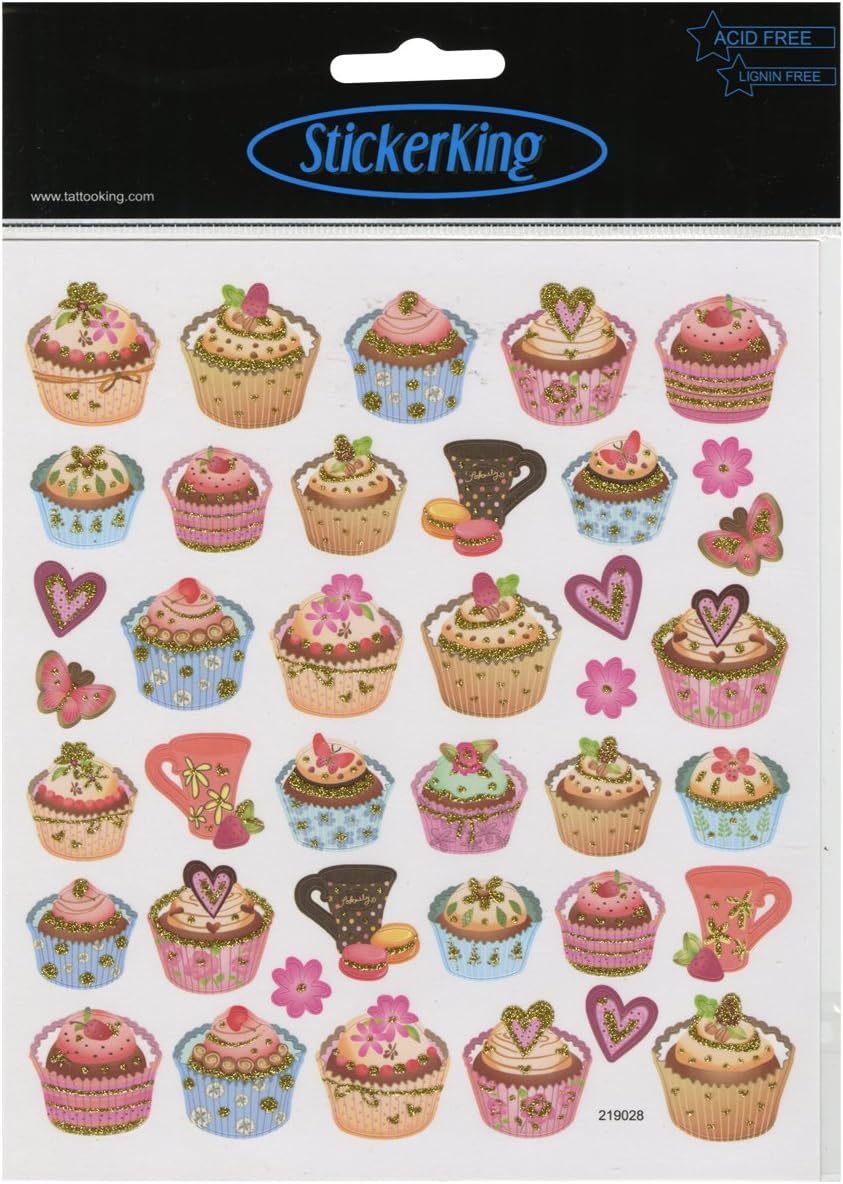 Sticker King TEA TIME Cupcakes Foil Stickers 39pc
