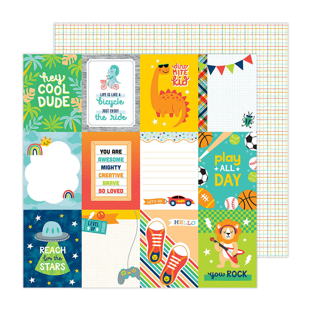 Pebbles Cool Boy JOURNALING 12&quot;X12&quot; Scrapbook Paper