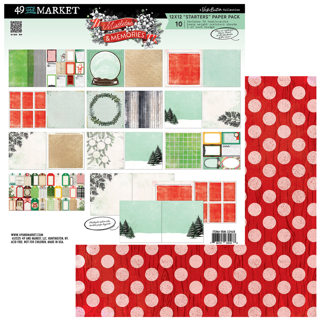 49 and Market Vicki Boutin MISTLETOE &amp; MEMORIES 12”X12” Starters Paper Pack