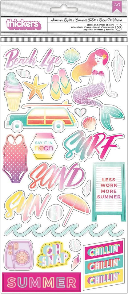 Thickers Pink Paislee SUMMER LIGHTS Chipboard Accent &amp; Phrase Stickers