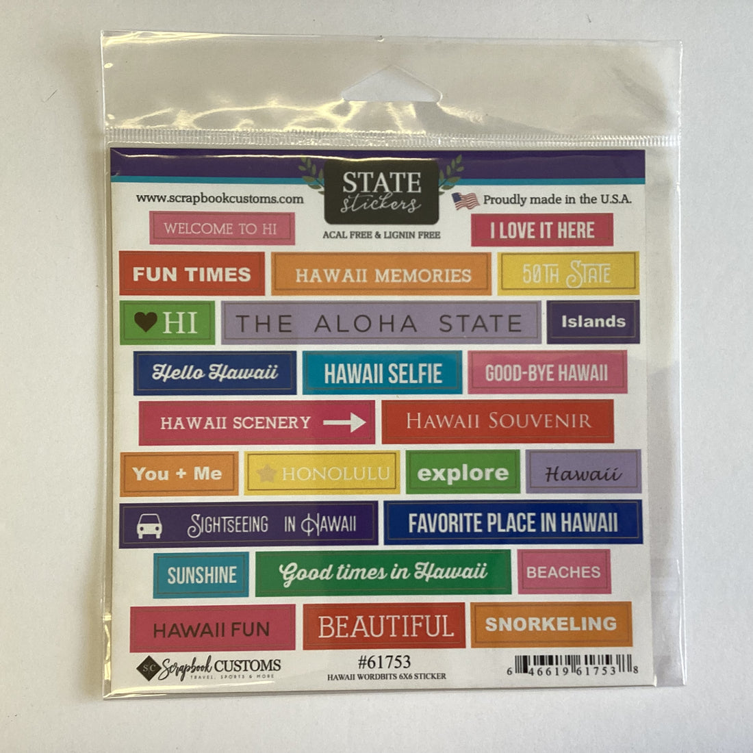 Scrapbook Customs STATE STICKER HAWAII WORDBITS 25pc