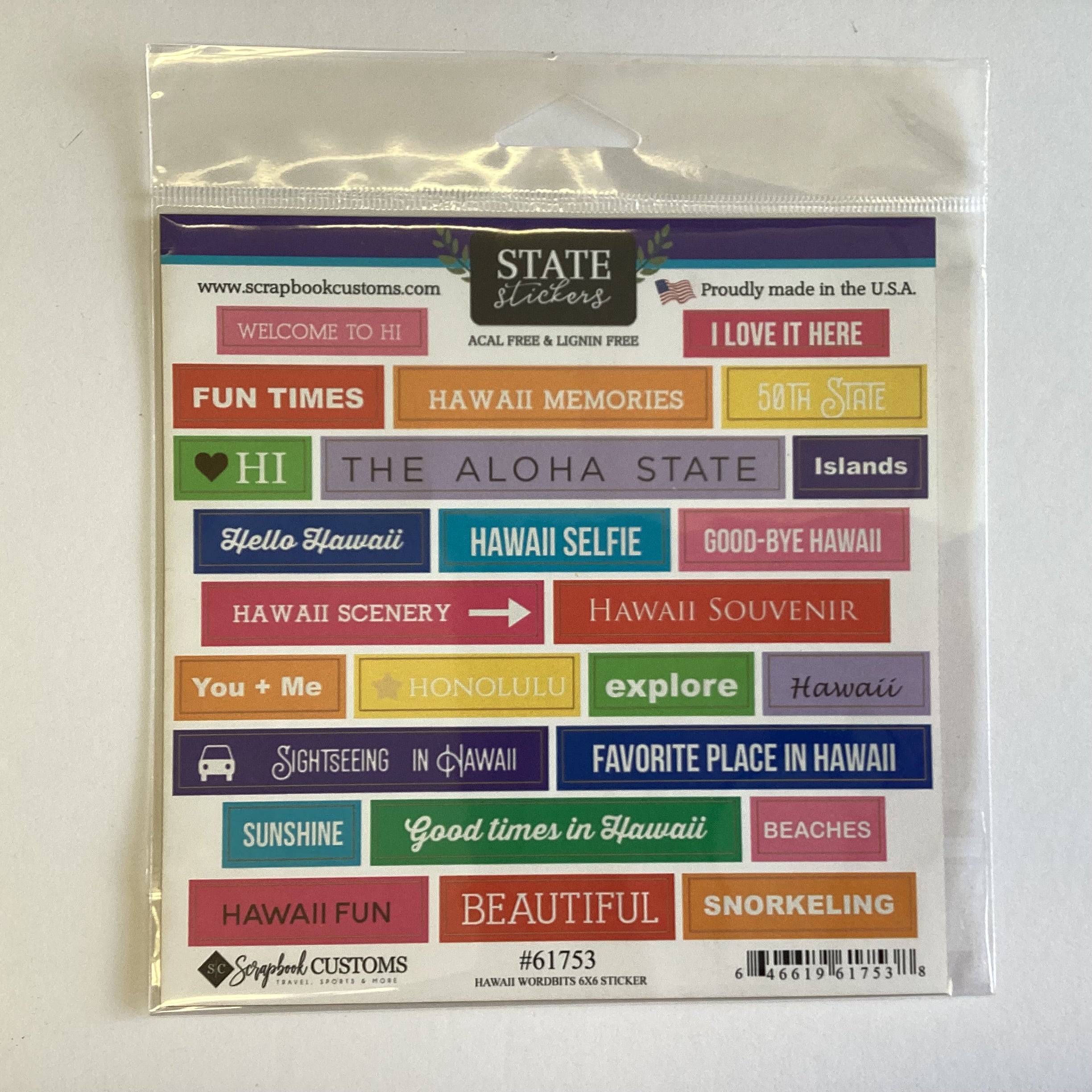 Scrapbook Customs STATE STICKER HAWAII WORDBITS 25pc