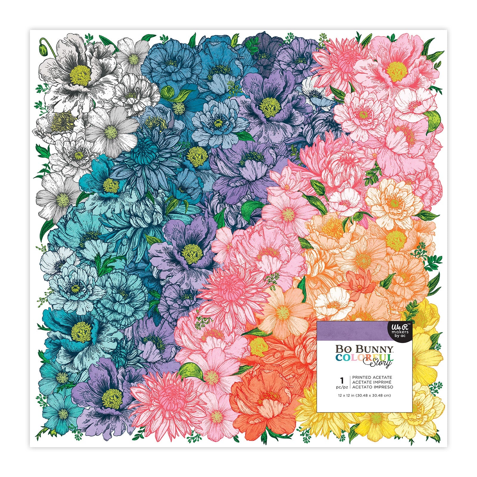 Bo Bunny COLORFUL STORY 12”X12” Printed Acetate Sheet